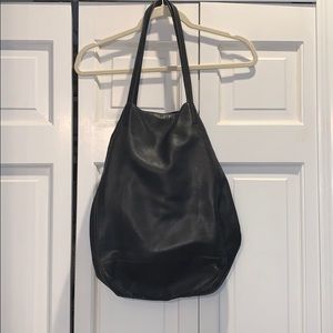 Black leather bucket bag